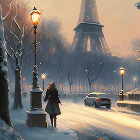 4x4 Paris Eiffel Tower Fantasy Watercolor Oil Painting Wall Art Print - Picture 3 of 8